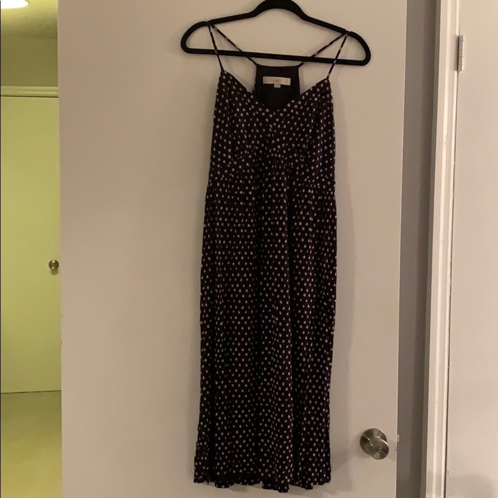 Ann Taylor loft navy and cream dot racerback dress
